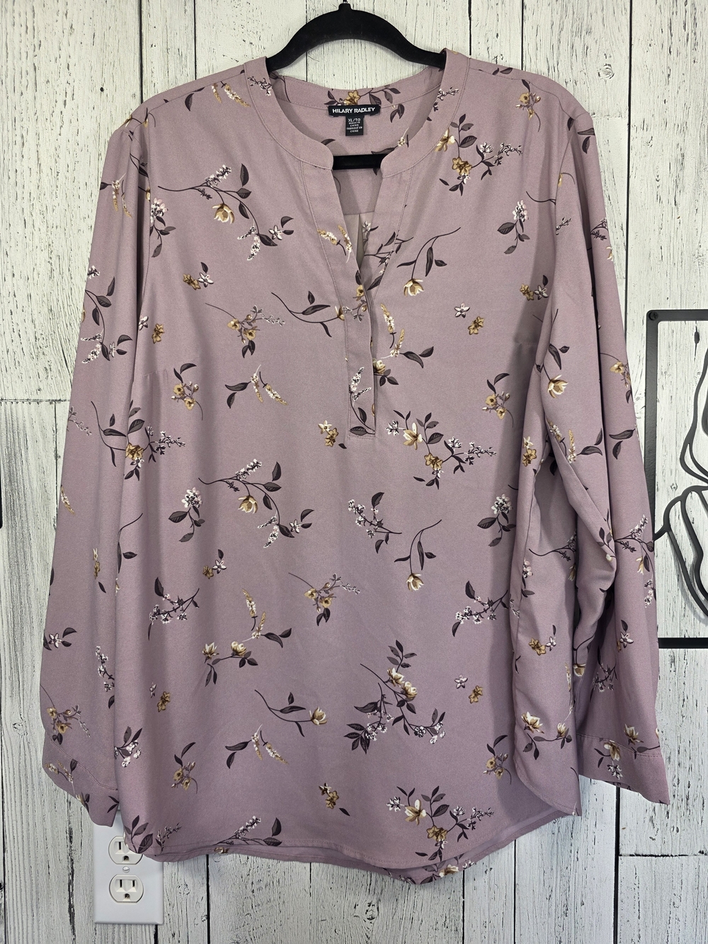 Hilary Radley Mauve Floral Split-Neck Blouse Size XL, Workwear, Going Out